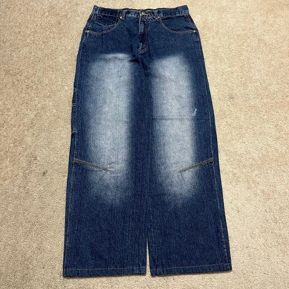 Vibes Y2K Baggy Skater Acid Washed Blue Jeans 31Wx29L - Picture 1 of 7